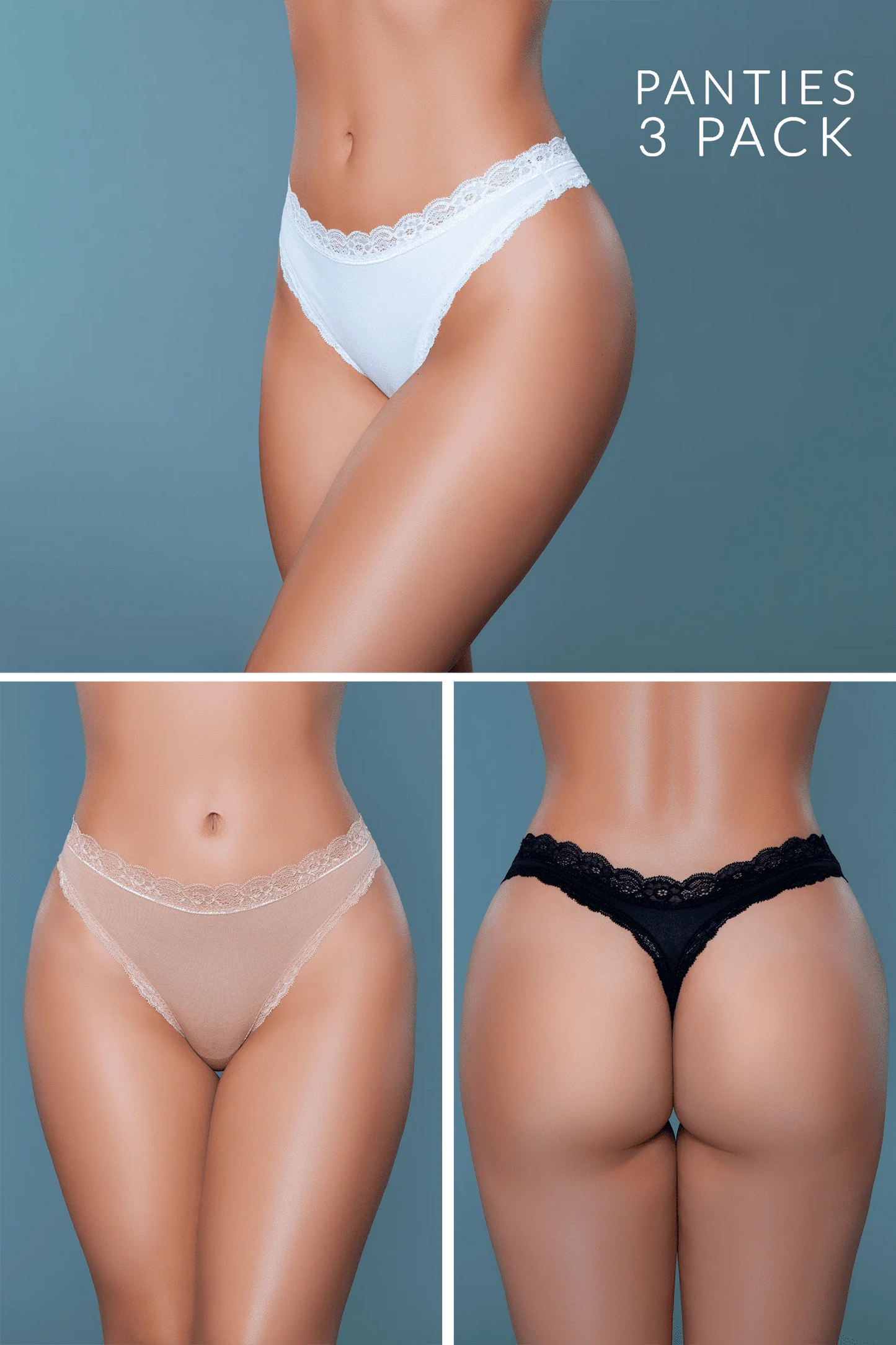 Mandy Thong 3-Pack - Black, White, Nude Asst. Sizes Available
