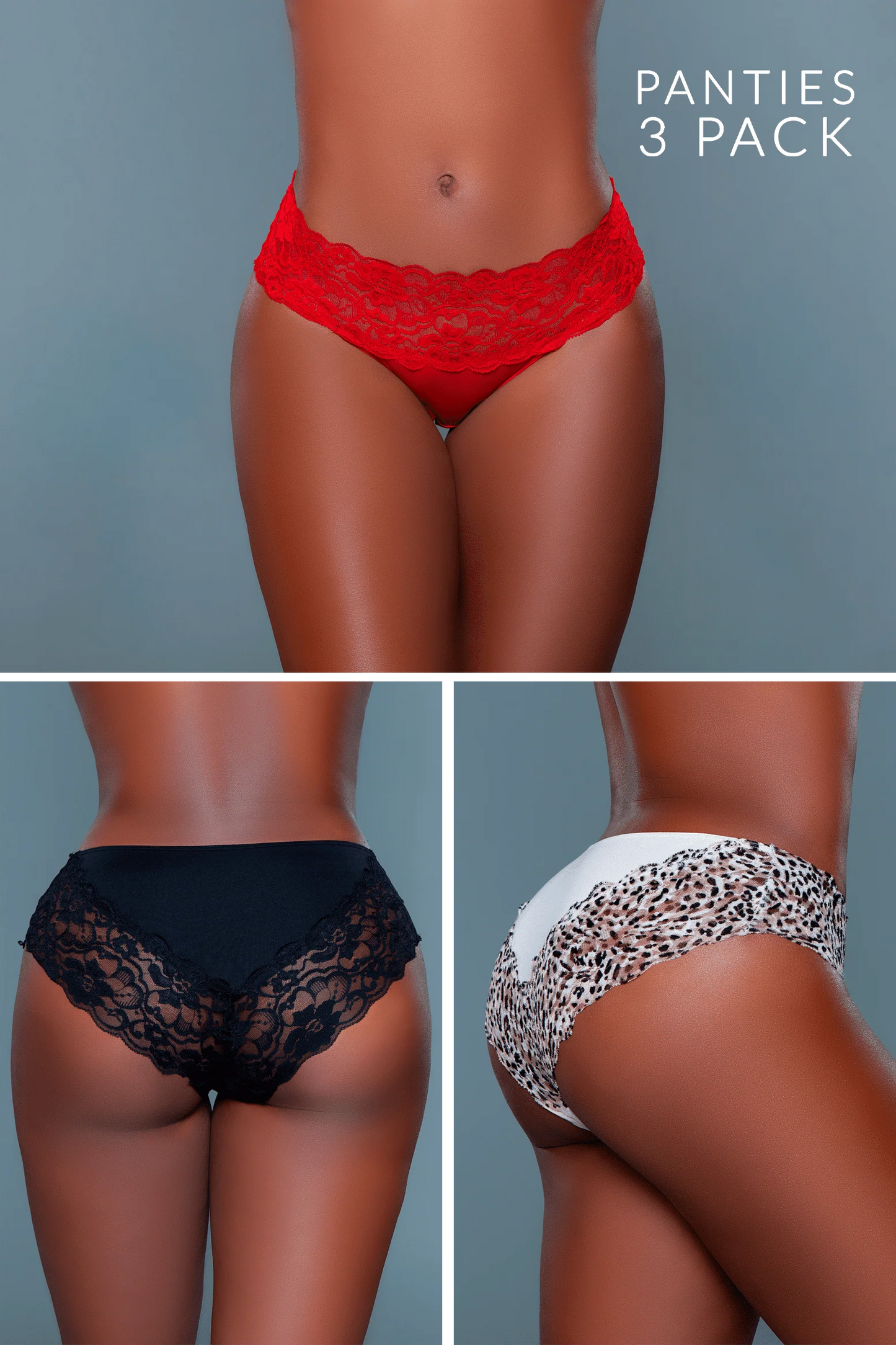 Be Wicked Arlo Pikini Panty 3-Pack - Black, Red, Leopard Asst. Sizes Available