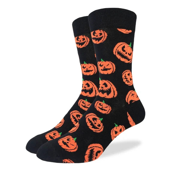 Good Luck Sock Men's Crew Socks Halloween Jack-O-Lantern Pumpkin