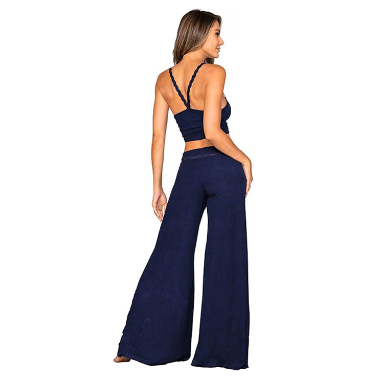 Dreamgirl Soft Rib Knit Jersey Pajama Camisole & Wide Leg Pant - Nocturnal - Asst. Sizes