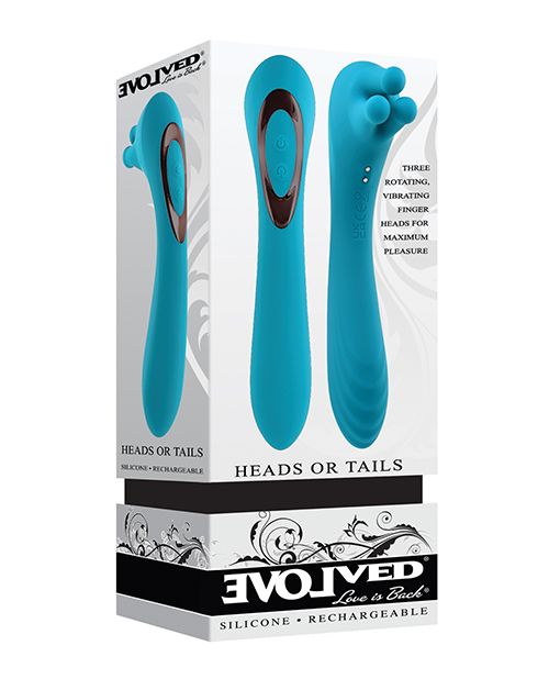 Evolved Novelties Heads or Tails Silicone Rechargeable Dual Vibrator - Teal
