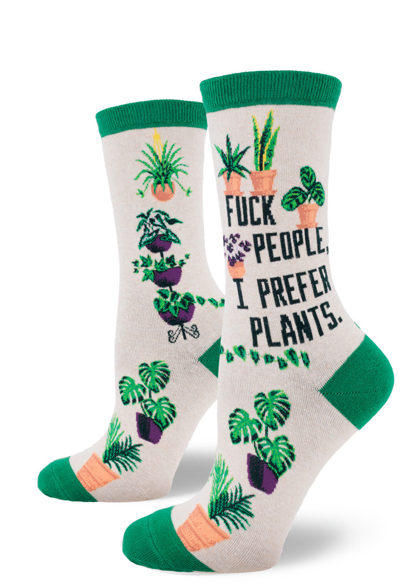 Mod Socks I Prefer Plants Women’s Crew – Heather Cream