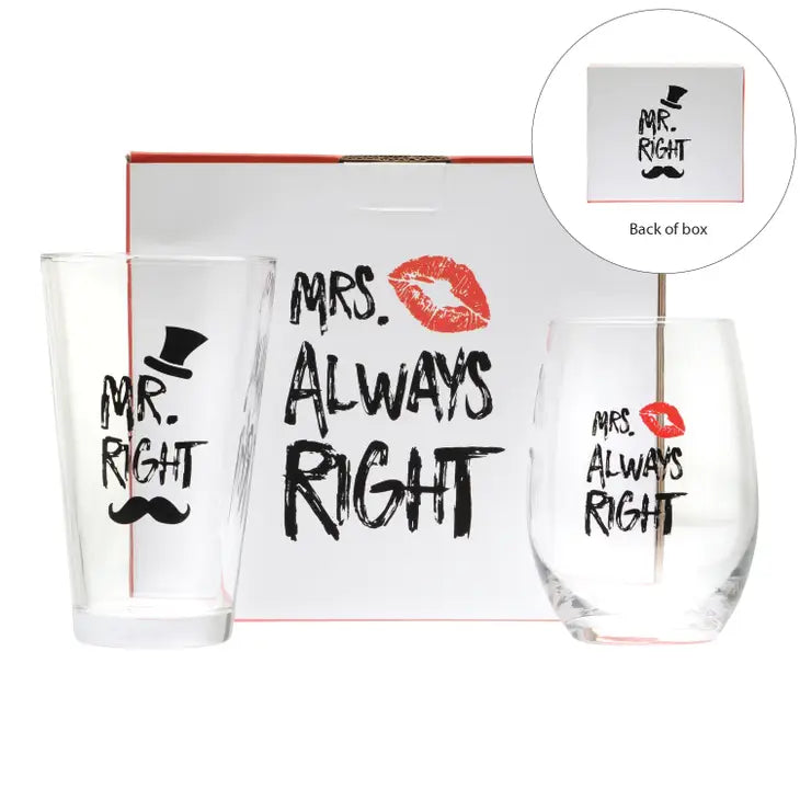 Mr. Right & Mrs. Always Right Glasses (Set of 2)
