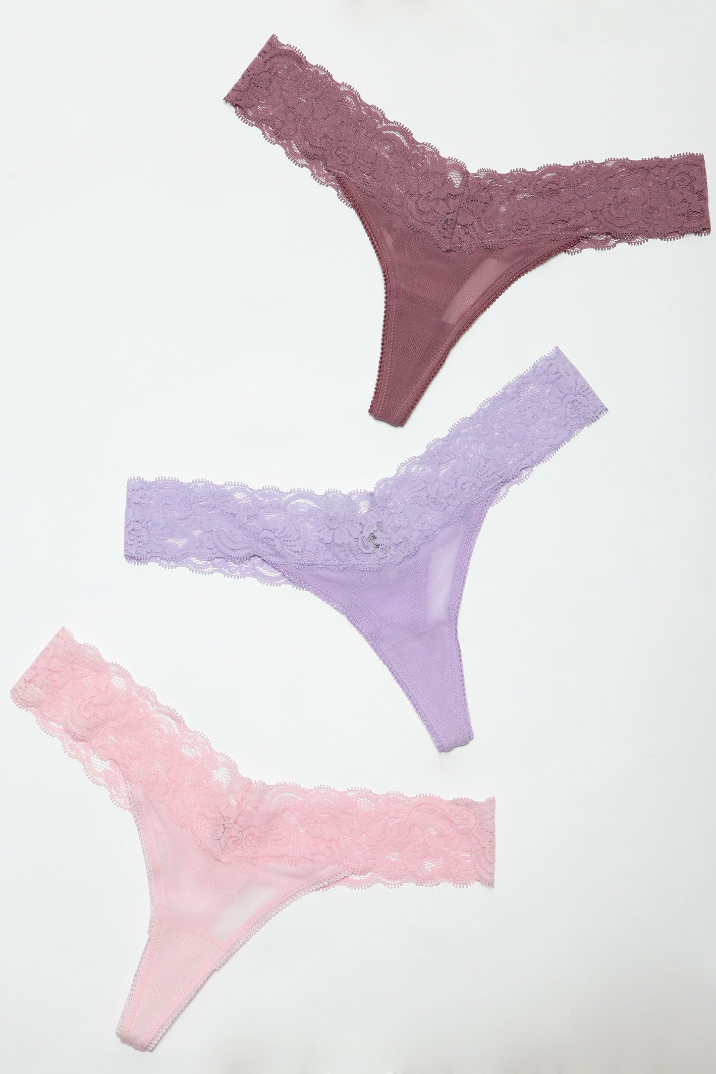 Be Wicked Mila Thong 3-Pack - Pink, Lavender, Rosewood Asst. Sizes Available