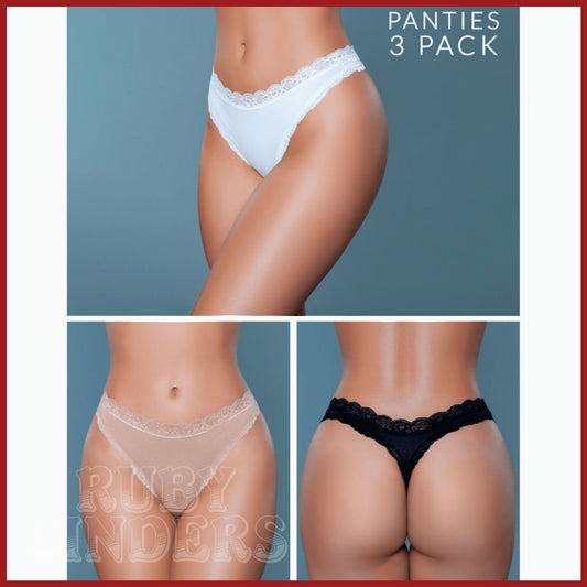 Mandy Thong 3-Pack - Black, White, Nude Asst. Sizes Available