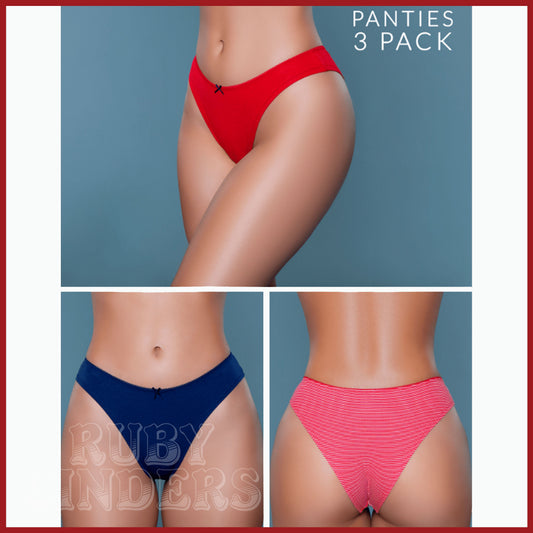 Be Wicked Talia Brief 3-Pack - Blue, Red, White/Red - CLEARANCE