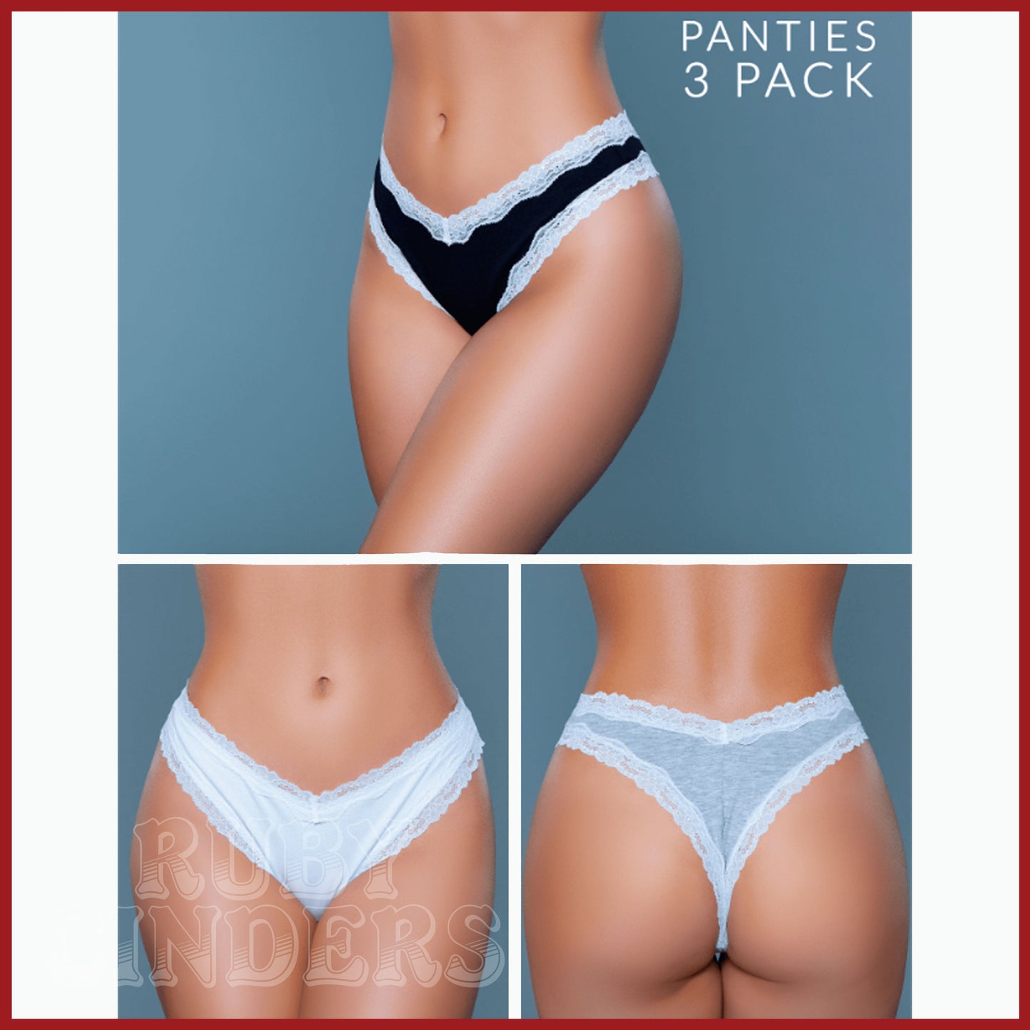Be Wicked Sam Thong 3-Pack - Black, Grey, White Asst. Sizes Available