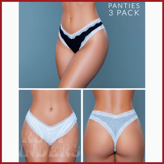 Be Wicked Sam Thong 3-Pack - Black, Grey, White Asst. Sizes Available