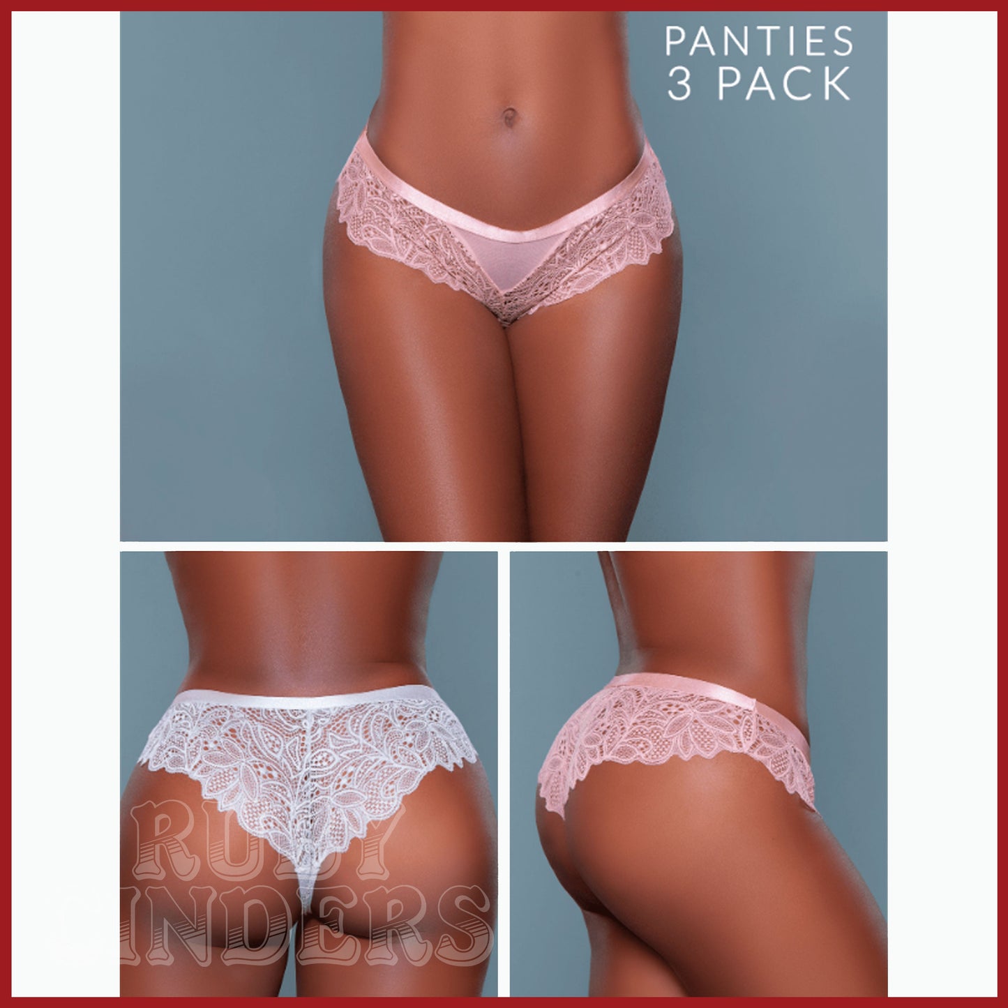 Be Wicked Wren Cheeky 3-Pack - Peach, Light Grey, Pink Asst. Sizes Available