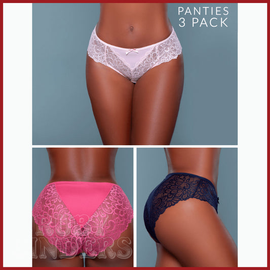 Be Wicked Tracy Brief 3-Pack - Peach, Raspberry, Navy Asst. Sizes Available