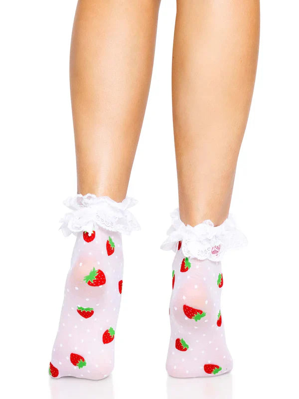 Leg Avenue Strawberry Ruffle Anklet Socks - White