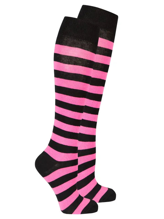 Socks N Socks Knee High Socks - Pink & Black Stripes