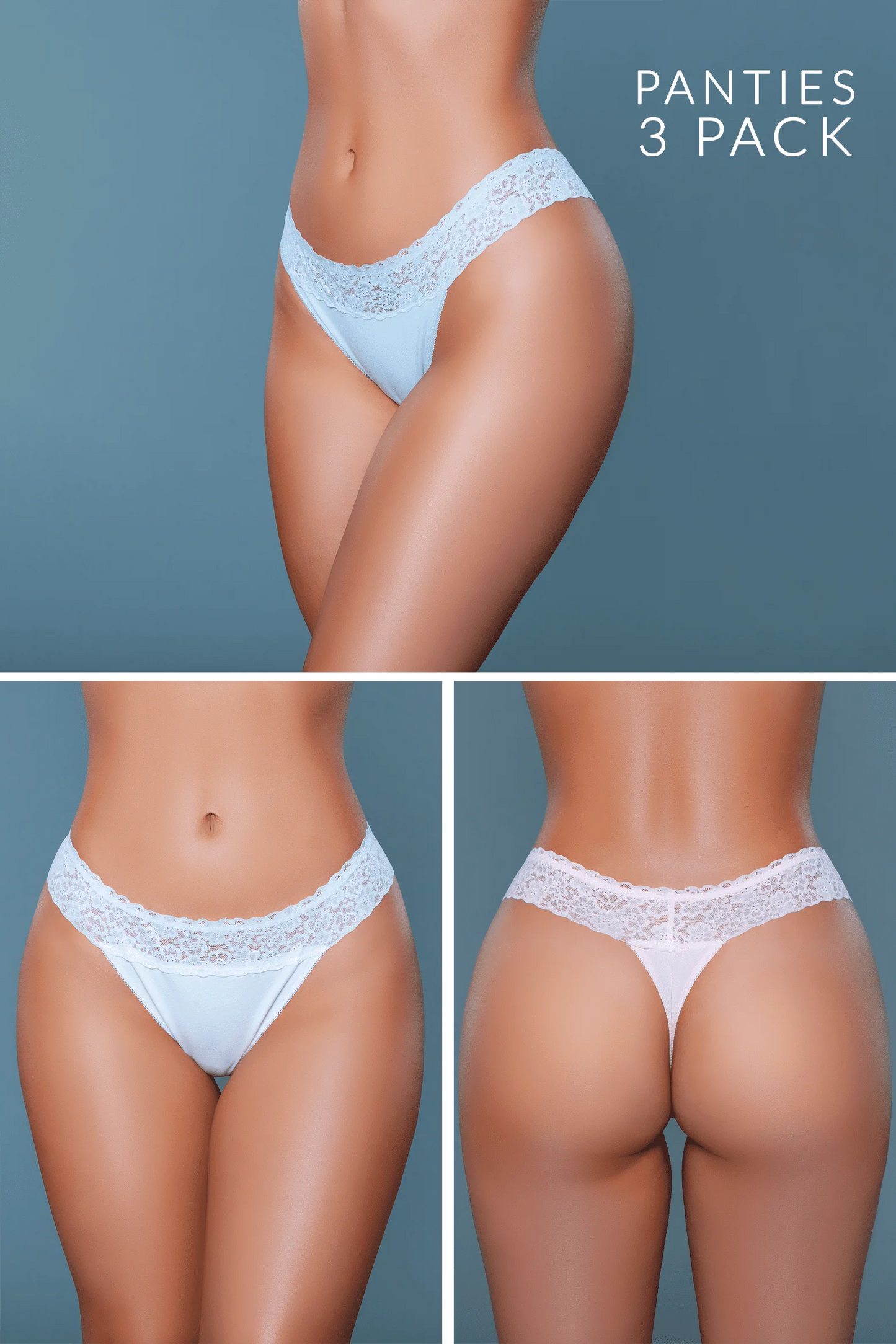 Be Wicked Devon Thong 3-Pack - Peach, Blue, White Asst. Sizes Available