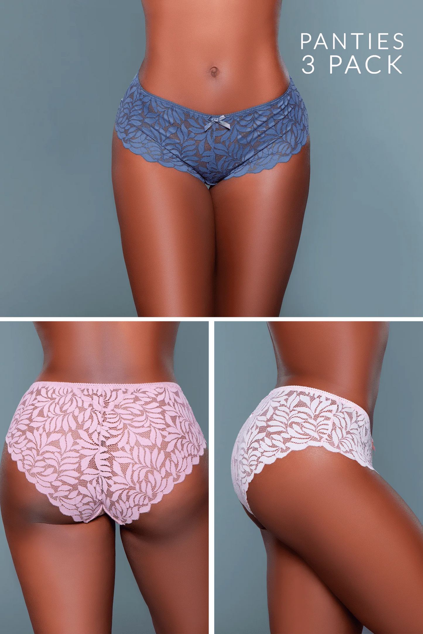 Be Wicked Livvy Hipster Panty 3-Pack - Pink, Peach, Grey Asst. Sizes Available