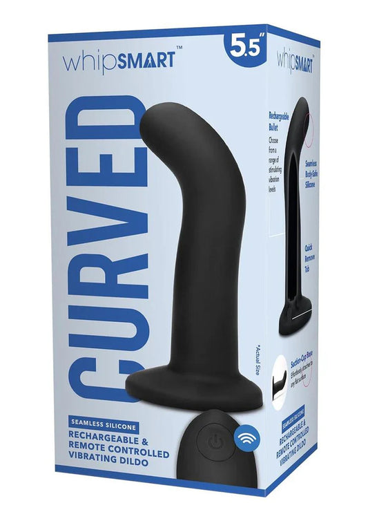 WhipSmart Rechargeable Silicone G-Spot/P-Spot Dildo with Remote Control 5.5in - Black