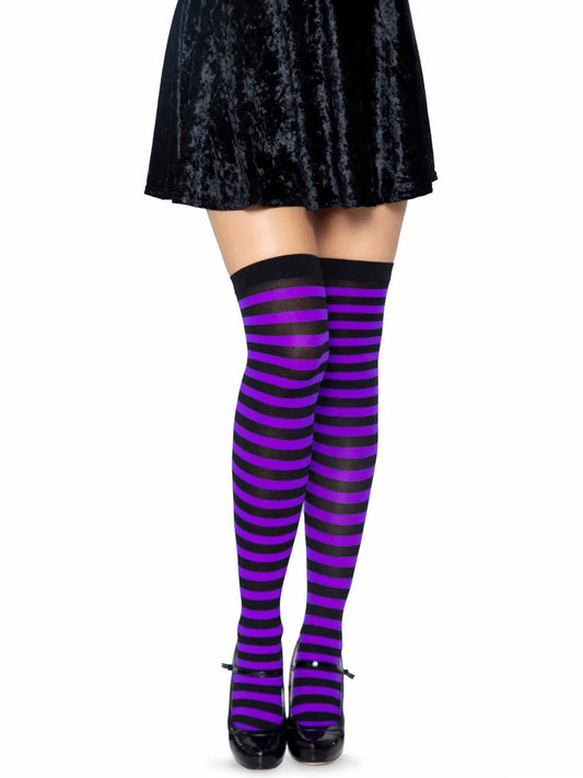 Leg Avenue Cari Black Striped Thigh High Stockings 6005 - Pick Your Color