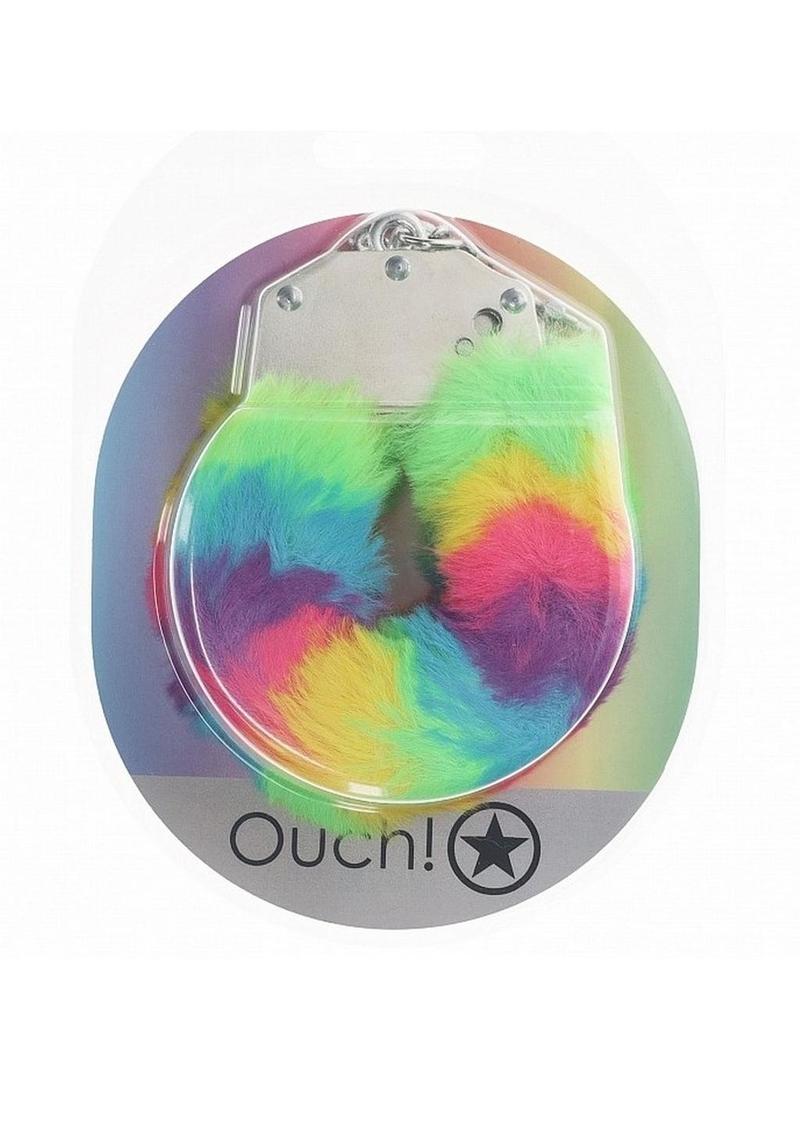 Ouch! Heavy-Duty Fluffy Furry Handcuffs - Multi-Color Neon