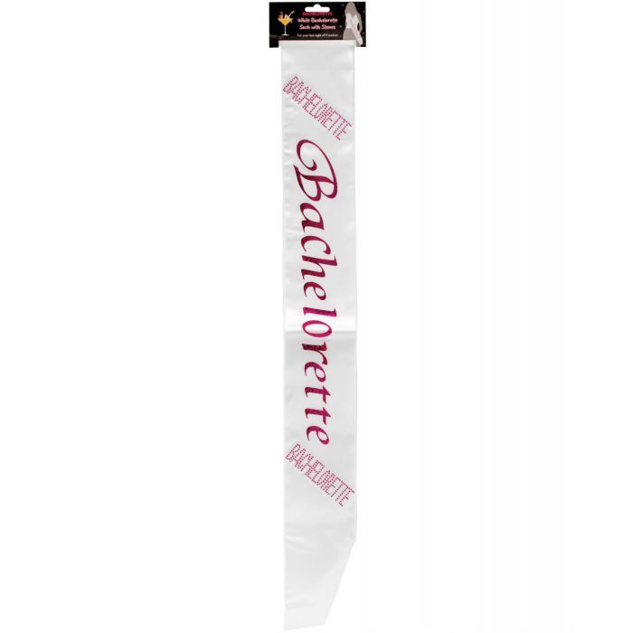 Bachelorette Sash w/Crystals White