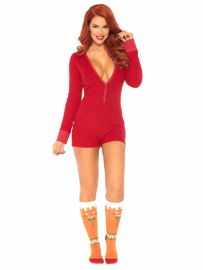 Leg Avenue Long John Romper With Open Flap - Red - Asst. Sizes Available