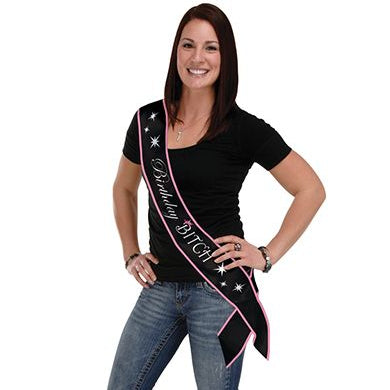 Birthday Bitch Satin Sash - Black