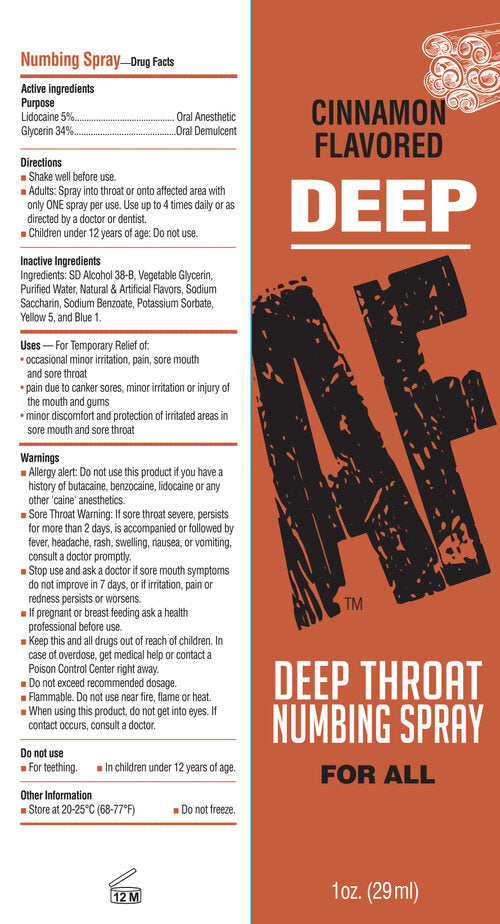 Deep AF Deep Throat Numbing Spray 1floz - Spearmint or Cinnamon
