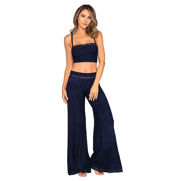 Dreamgirl Soft Rib Knit Jersey Pajama Camisole & Wide Leg Pant - Nocturnal - Asst. Sizes