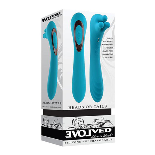 Evolved Novelties Heads or Tails Silicone Rechargeable Dual Vibrator - Teal