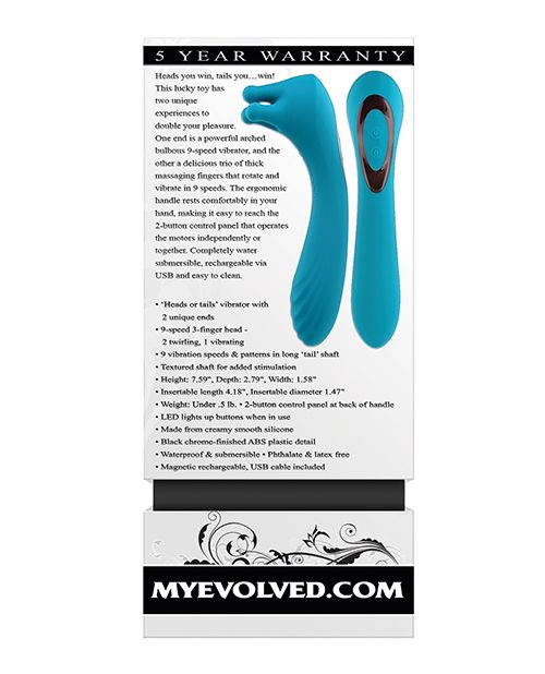 Evolved Novelties Heads or Tails Silicone Rechargeable Dual Vibrator - Teal