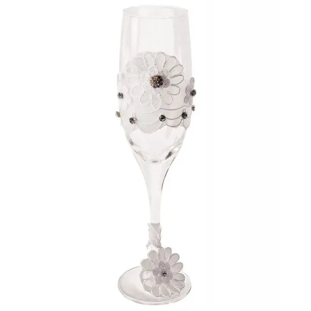 Bride to Be Champagne Glass w/White Lace Trim
