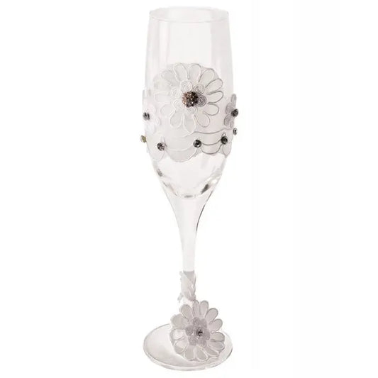 Bride to Be Champagne Glass w/White Lace Trim