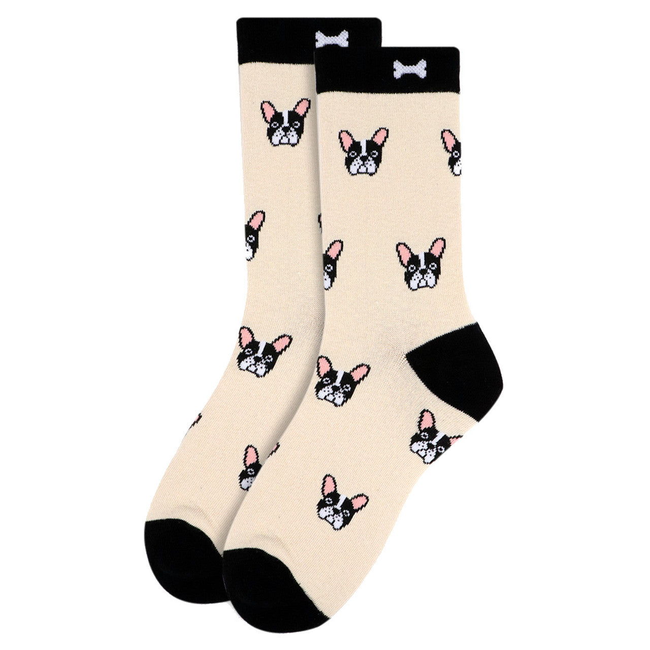 Parquet Women's French Bulldog Face Novelty Socks - Beige