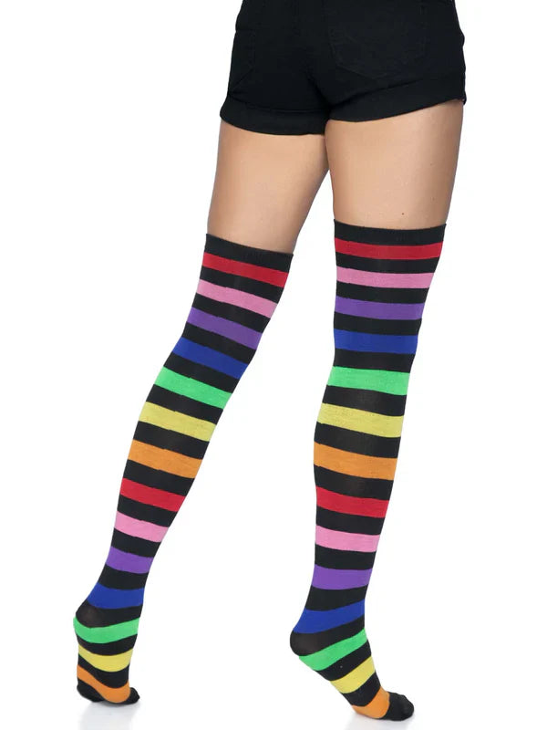 Leg Avenue Rainbow & Black Stripe Thigh High Socks