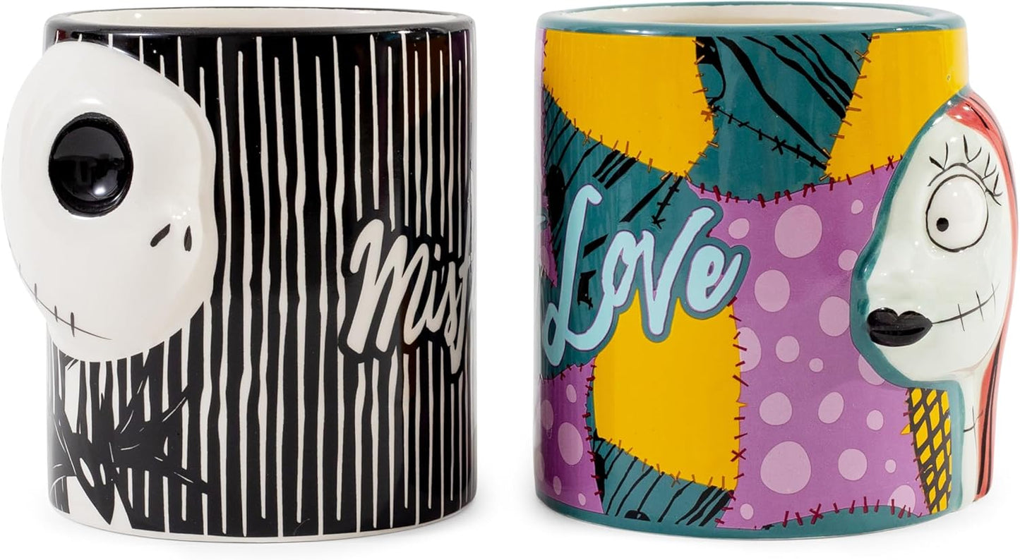 Nightmare Before Christmas 2pc Jack and Sally Sculpted Mug Set SALE!