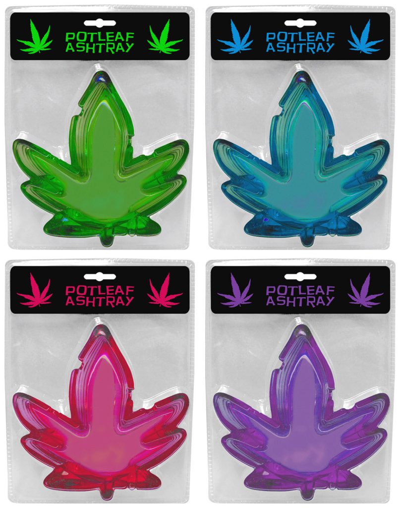 Kheper Games Potleaf Ashtray, Glass Pot Leaf Ashtray - Asst. Colors