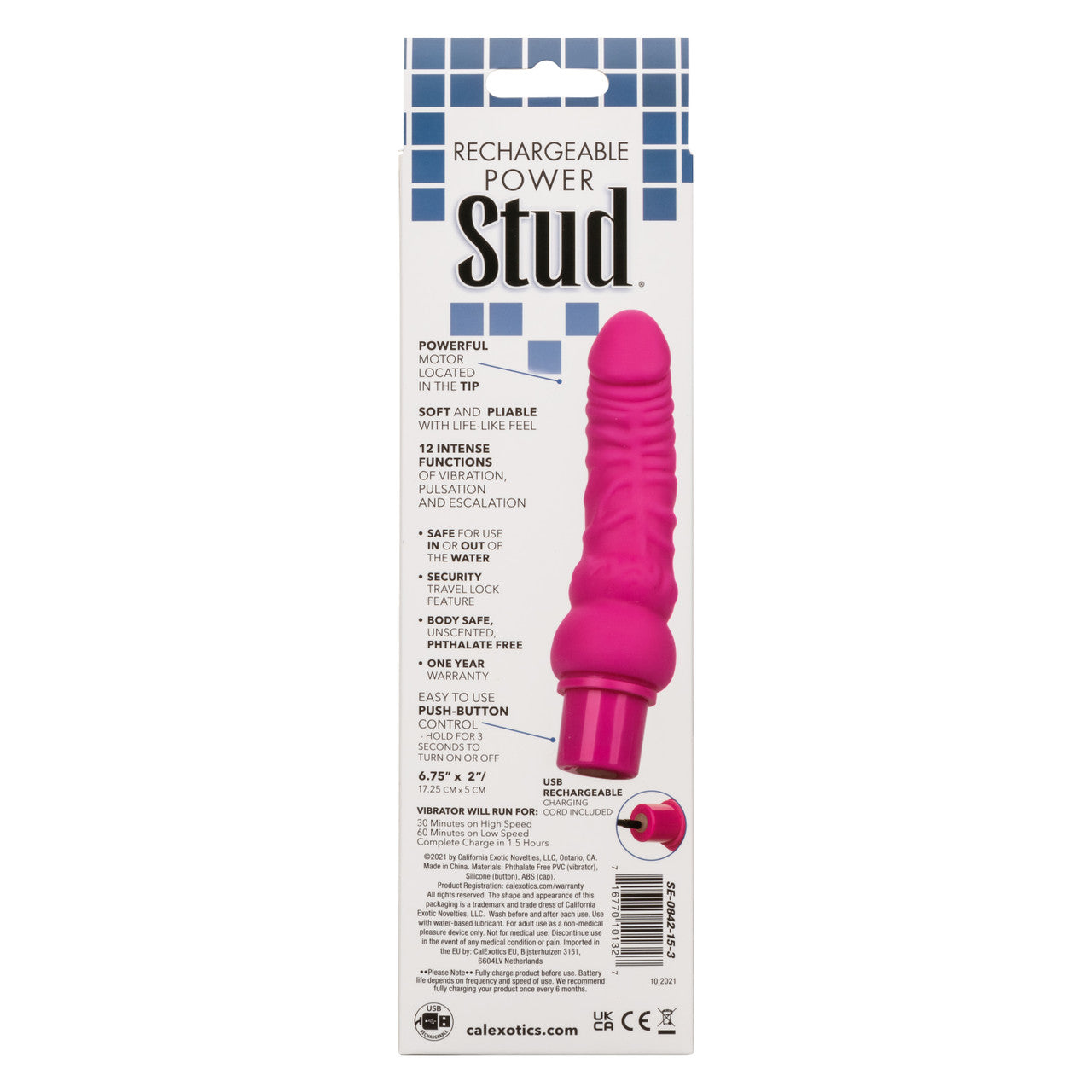 CalExotics Power Stud Curvy Rechargeable Silicone Dong - Pink