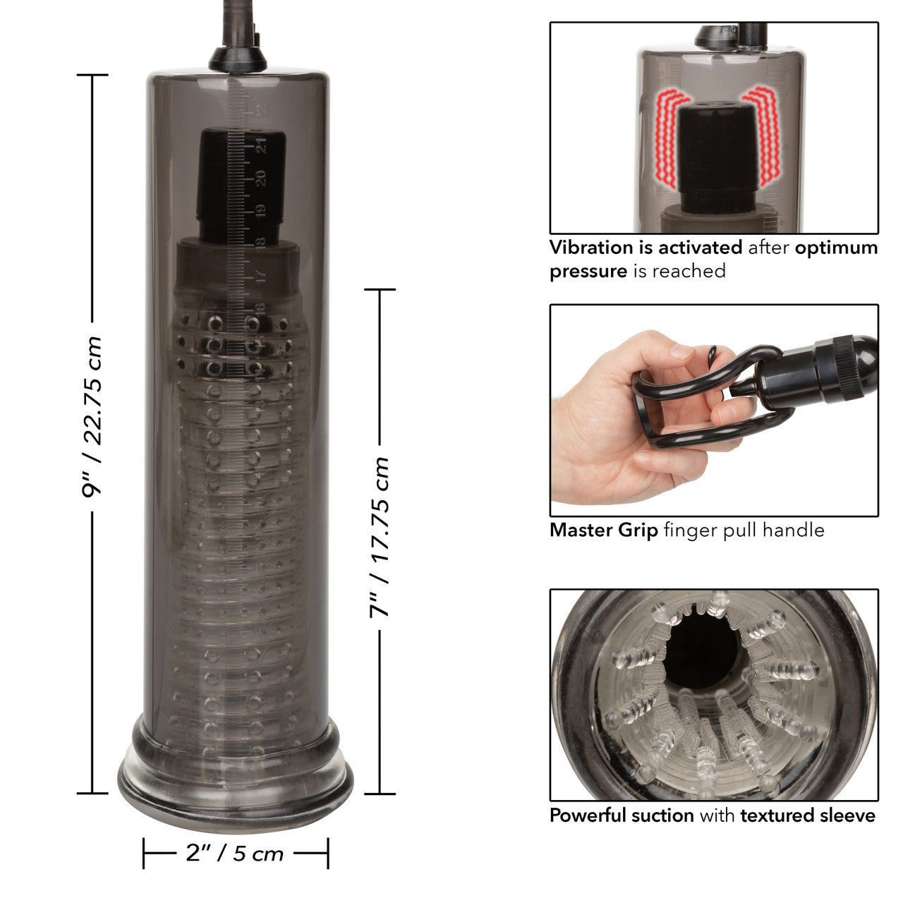 CalExotics Optimum Series Vibro Air Rechargeable Penis Pump - Smoke