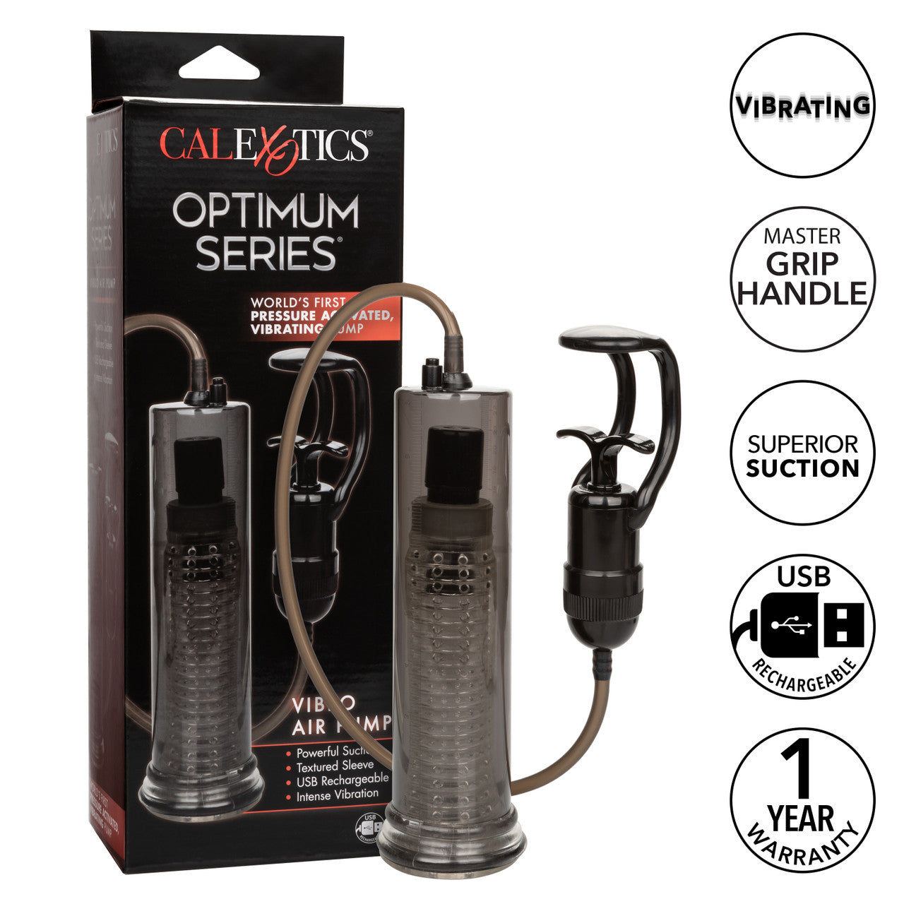 CalExotics Optimum Series Vibro Air Rechargeable Penis Pump - Smoke