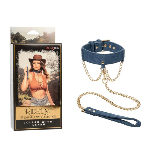CalExotics Ride 'Em Denim Collar With Leash SPECIAL SALE!
