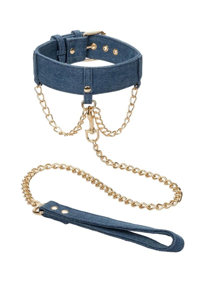 CalExotics Ride 'Em Denim Collar With Leash SPECIAL SALE!