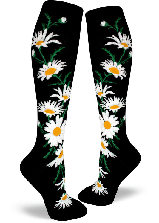 Mod Socks Crazy for Daisies Knee High – Black
