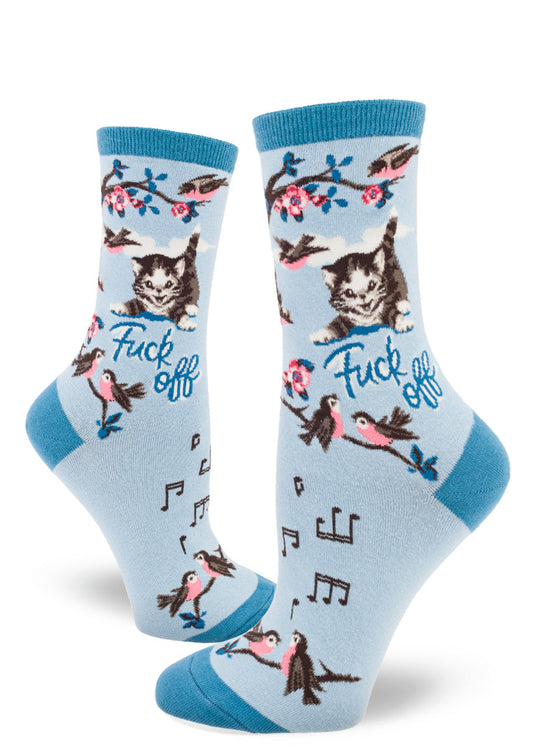 Mod Socks Fuck Off Kitty Cat Women's Crew - Aquamarine