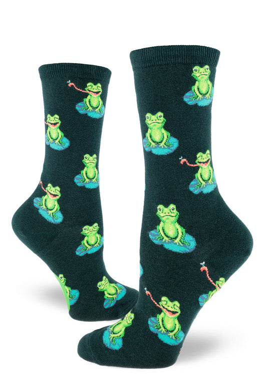 Mod Socks Funny Frog Women's Crew Socks - Hunter