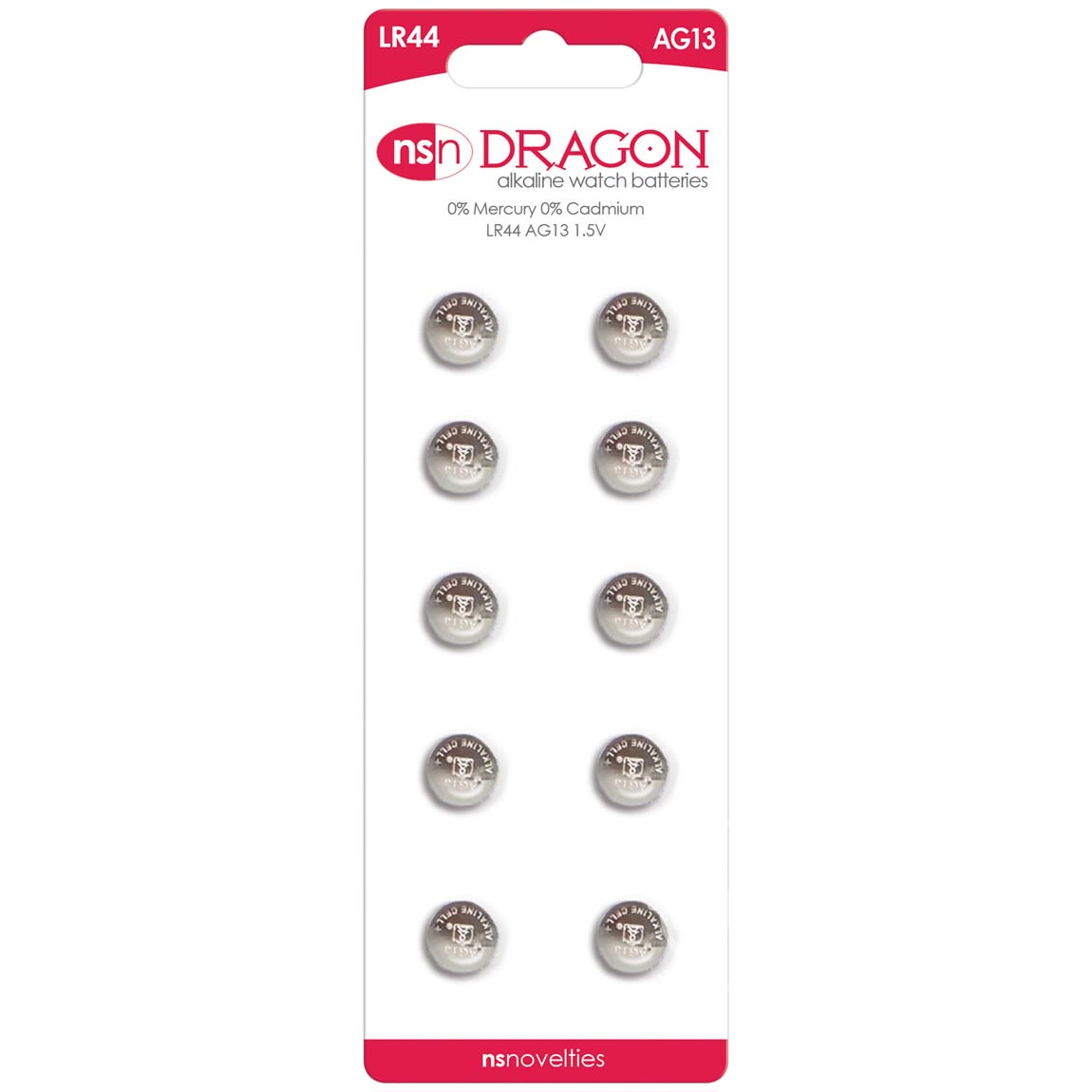Dragon Alkaline Watch Batteries LR44/AG13 1.5 Volt (10 Per Pack)