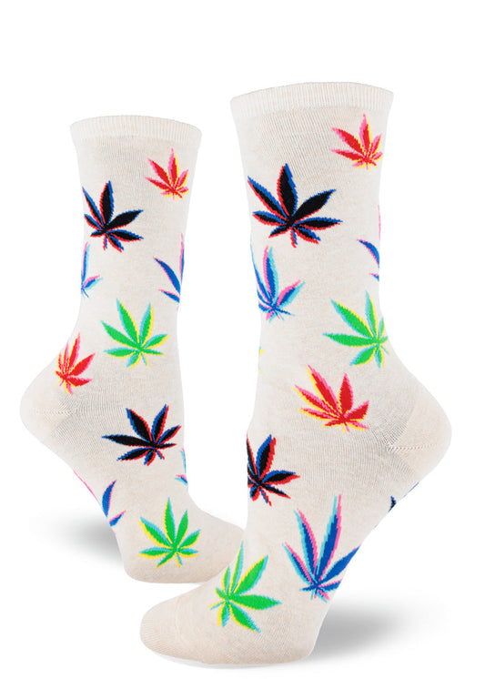 Mod Socks Marijuana Glitch Women's Crew Socks - Heather Cream