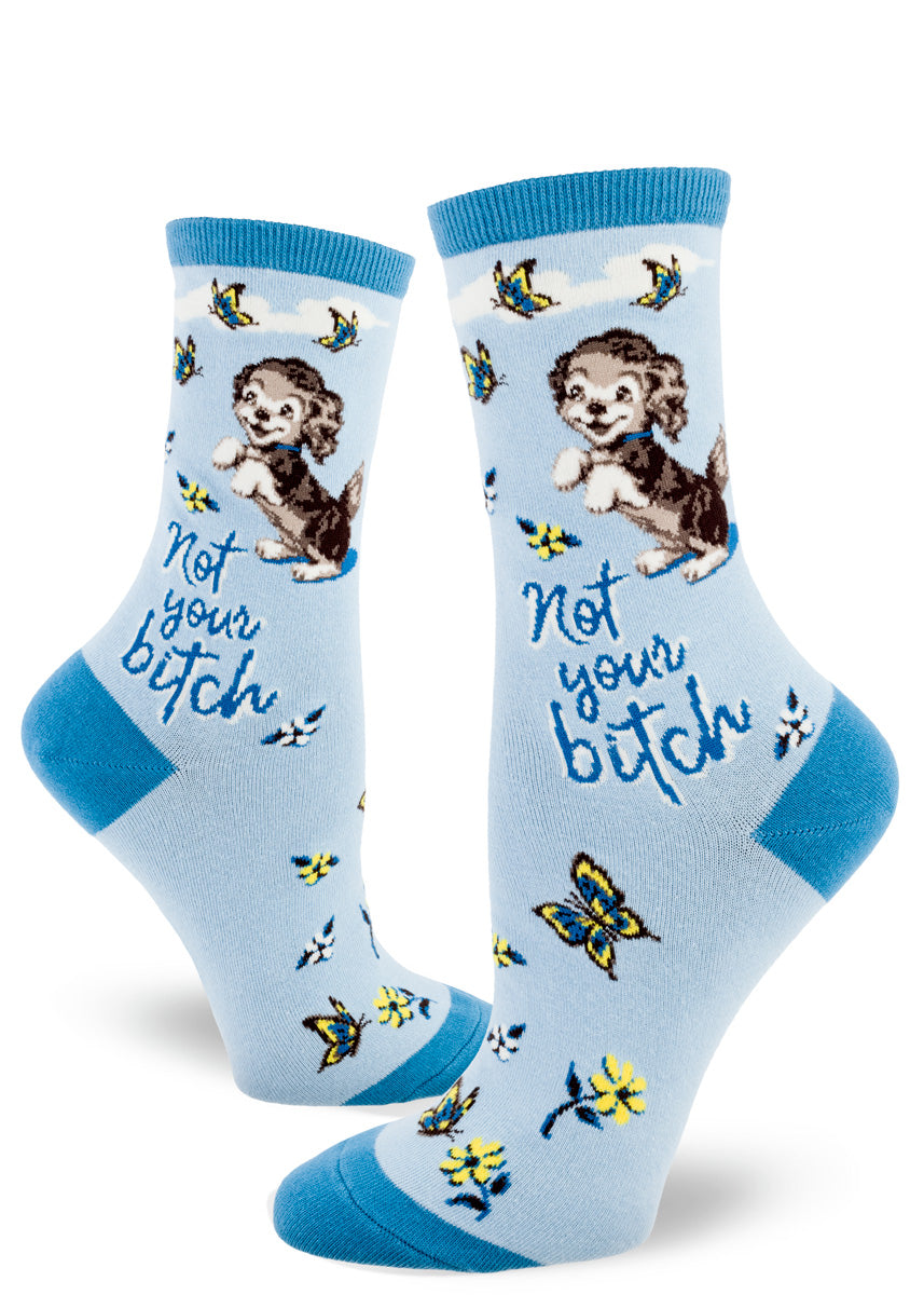 Mod Socks Not Your Bitch Puppy Dog Women's Crew - Aquamarine