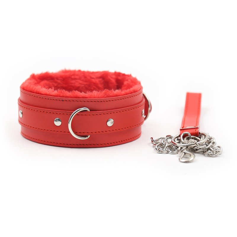 Show Me The Ropes Fur Lined Collar & Leash - Red